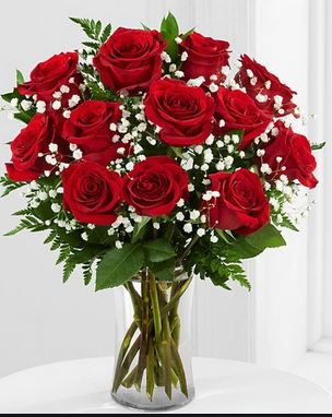 Classic Red Roses with Babies Breath 