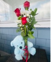 Classic Teddy Bear and Roses