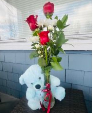 Classic Teddy Bear and Roses
