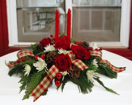 Christmas Rose Candled  Centerpiece 