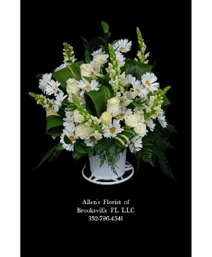 Classic White Funeral Basket  Fresh cut flowers 