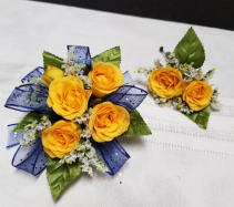 Classic Yellow Roses Wrist corsage and matching boutonniere
