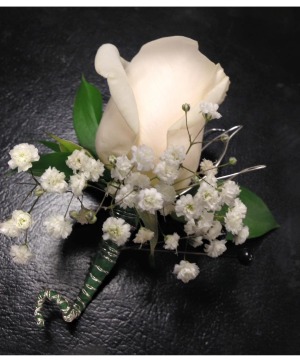 CLASSIK WHITE & SILVER BOUTONIERE  PROM
