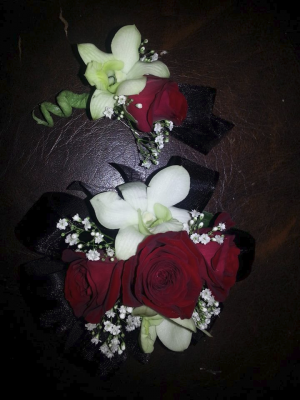 Classy Red & White Corsage & Boutonniere Set