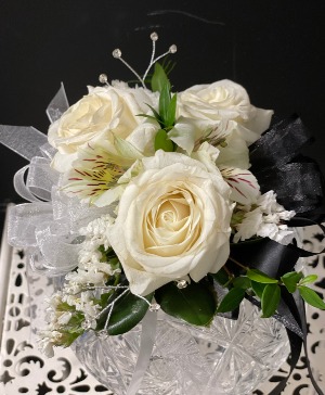 Classy White & Black Wristlet Corsage Wristlet Corsage w/Bling
