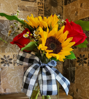 Clear Mason Jar Flowers vary each week