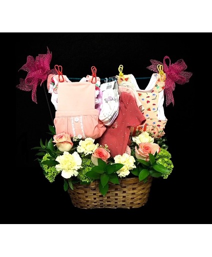 Clothesline Floral Arrangement Floral Mix with Baby Apparel
