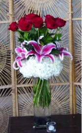 Cloud Nine with Lillies Red Rose Arrangement