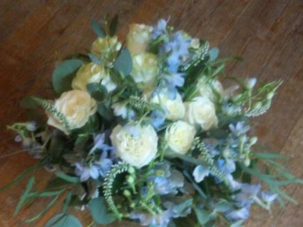 Coastal creams and blues wedding bouquet