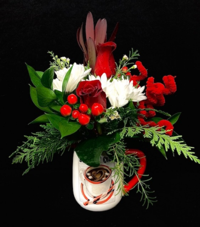 Cocoa Mug Christmas Floral Red Rose Holiday Design