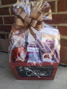 Coffee Lovers Basket coffee, cookies, chocolate, mug, tin sign etc
