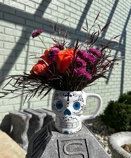Coffee Mug with Fresh Flowers, Dia de Los Muertos Dia de Los Muertos, Sugar Skull Mug