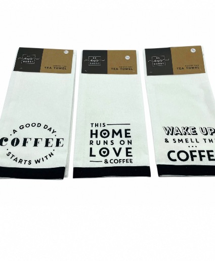 Coffee themed tea towels each sold separately  Giftware