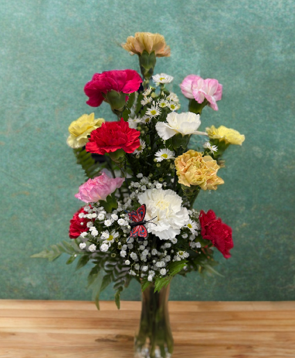 Color Me Happy Dozen Carnation Budvase