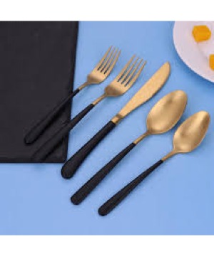 Colorblock 20pc Flatware set with Black Handles  