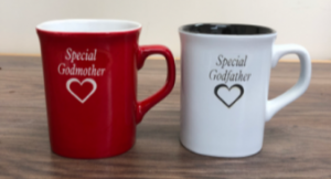 Colored mugs Godmother and godfather gifts