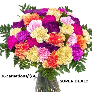 Colorful Carnation Bouquet Wrapped Bouquet in Abbotsford, BC | BUCKETS FRESH FLOWER MARKET INC.