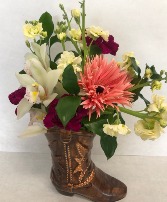 Colorful Cowboy Boot Vase Arrangement