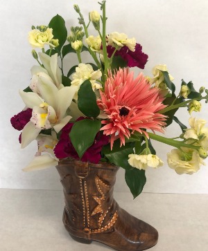 Colorful Cowboy Boot Vase Arrangement