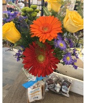 Colorful Flowers and Caramel Candy Combo Floral Arrangement
