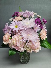 colorful pastes with pink Vase of Flowers