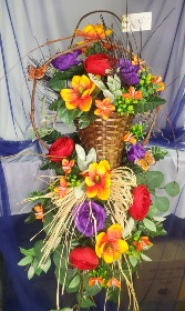 Colorful Silk Basket Overflowing on an Easel Silk Flower Easel Arrangement