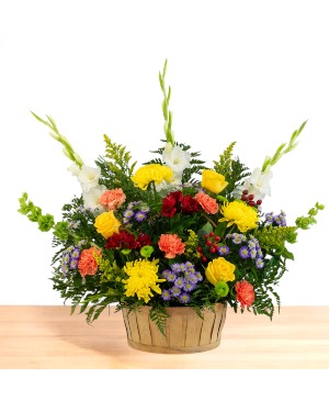 Radiant: Mixed Color with Glads Basket Arrangement