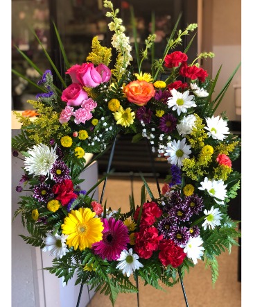 Colorful wreath Standing Spray Wreath in Columbus, TX | Floral Trends