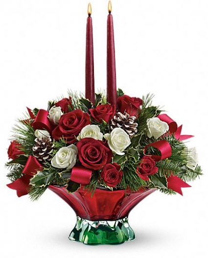 EXCLUSIVELY AT FLOWERS TODAY FLORIST Colors of Christmas Holiday Centerpiece