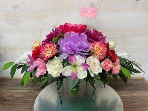 Colourful Headstone Saddle #2 Silk Arrangement 