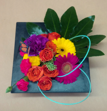 Colourful Pave Dish Arrangement in Calgary, AB | FIRST CLASS FLOWERS LTD.