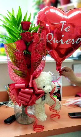 Combo of LOVE Roses Balloon and Bear