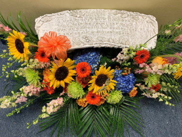 Concrete Bench Concrete Bench with Fresh Flowers