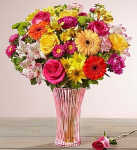 Confetti Bouquet In Fluted Pink Vase