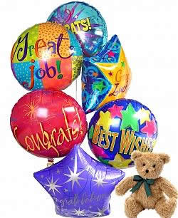 Graduate Balloon Bouquet with Bear and Chocolates