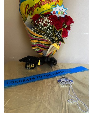 congrats to the grad hand wrapped with mylar dz roses red with congrats mylar