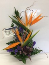 Contemporary Bird Arrangement with chocolate bar