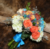 Cool Blue and Living Coral  Bridal Bouquet