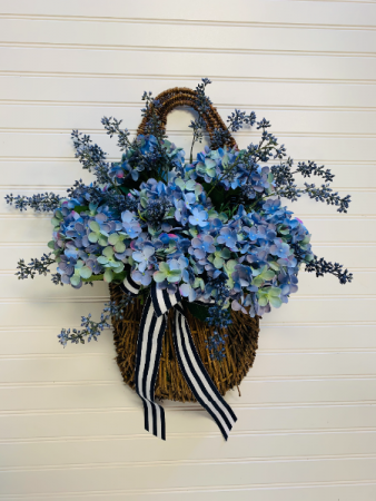 Cool Blue Hydrangea Artificial Door Basket