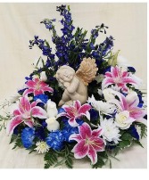 Cool tropics Urn Wreath (angel not included) Fresh Flowers