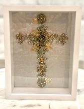 Copper and Teal Jewel Cross Shadow Box 