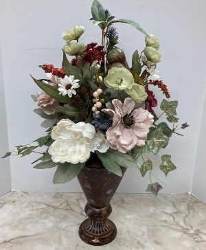 Coppery metal vase with Elegant Florals Permanent botanical