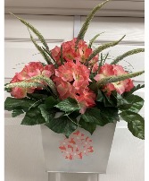 Coral Blooms in Tin Base Permanent botanical