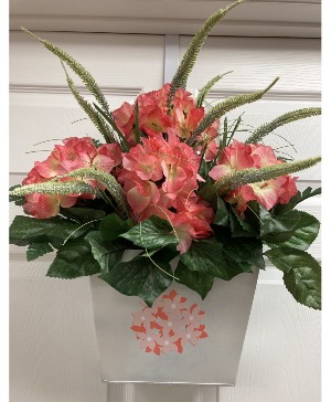 Coral Blooms in Tin Base Permanent botanical