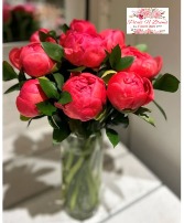 Coral Charm Peony  in a vase 