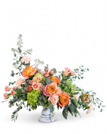 Coral Compote Flower Arrangement