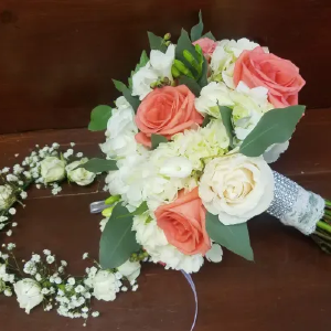 Coral haute wedding bouquet