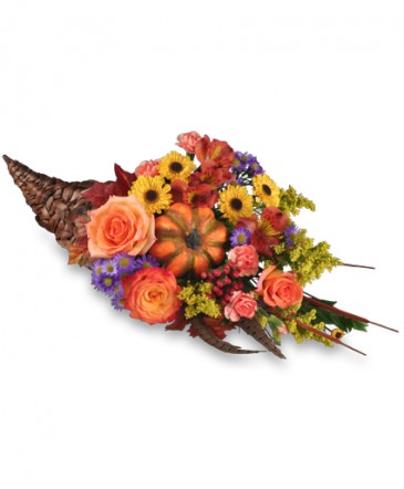 Cornucopia Centerpiece Thanksgiving Arrangement in Solana Beach, CA | DEL MAR FLOWER CO