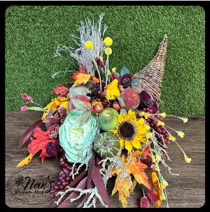 Cornucopia silk arrangement