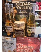 BEER, SALSA, PITA CHIPS AND MORE In wooden crate